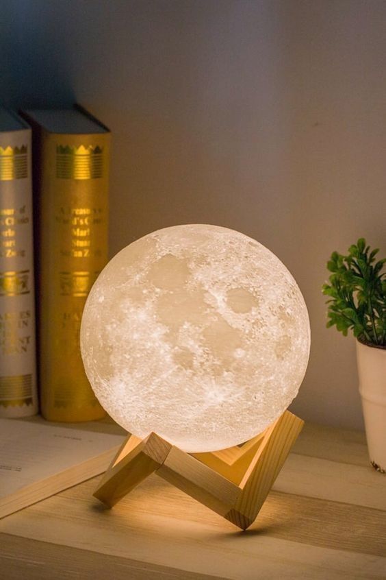 3D Moon Lamp 15cm with Wooden Stand | 7 Color Changing LED Touch Sensor Night Light | USB Rechargeable Moonlight Table Lamp for Bedroom, Kids, Home Décor, and Festival Gifts, valentine gift, couple gift, gift for couple,