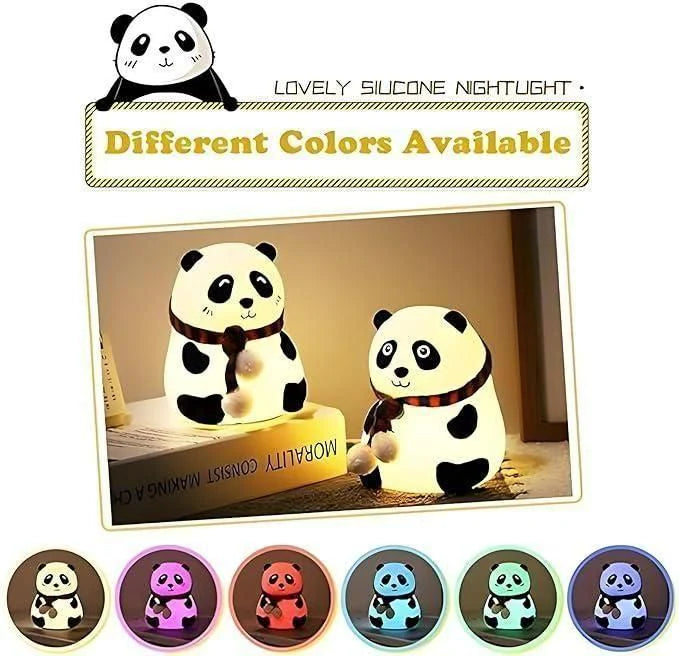 Rechargeable Silicone Panda Night Light for Kids | 7-Color LED Changing Lamp |Adorable Room Decor & Gift for Toddlers, Teens, & Valentine's Day Present|Soft BPA-Free Nightlight| Multicolour