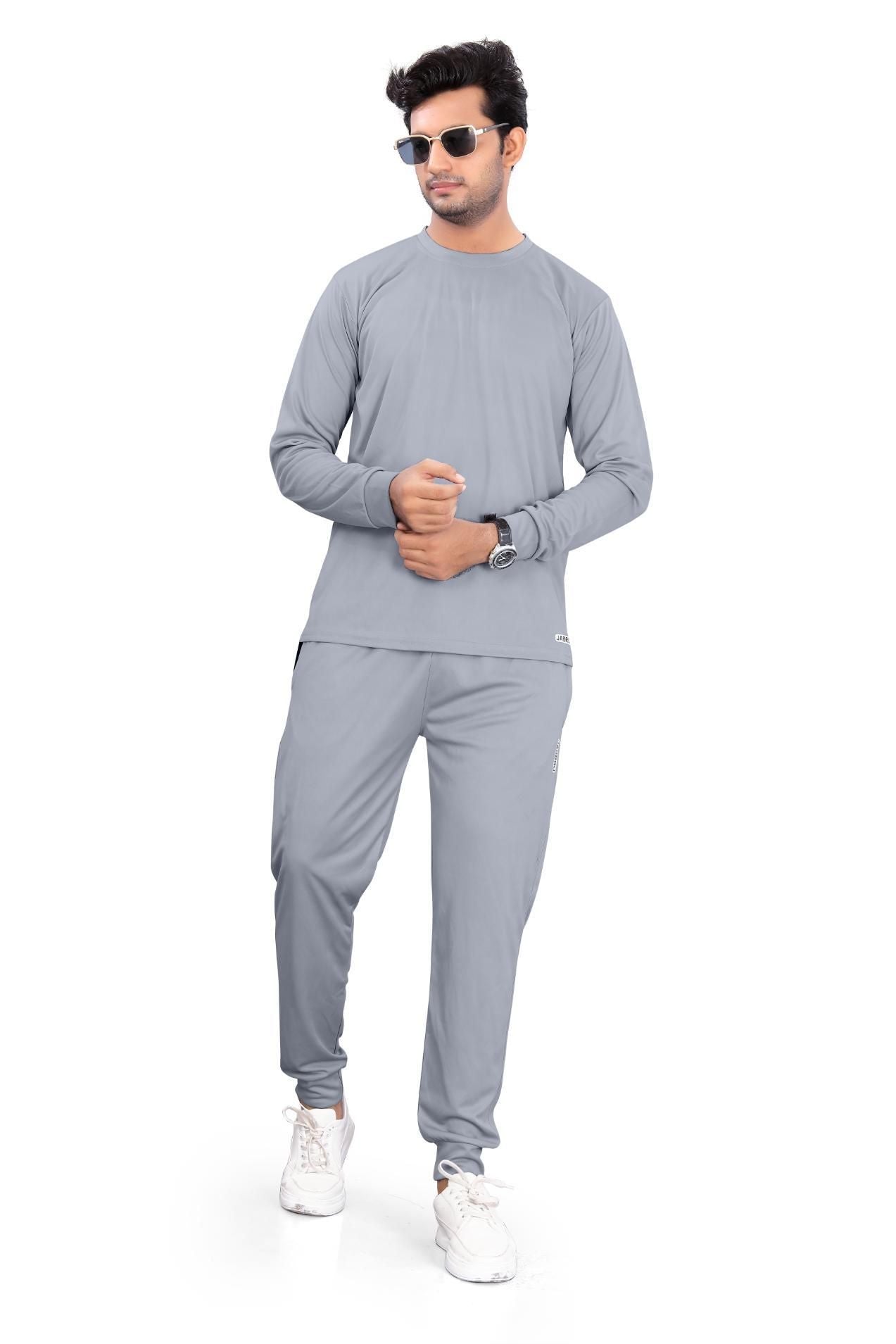 Men's Solid Full Sleeves Grey Track Suit