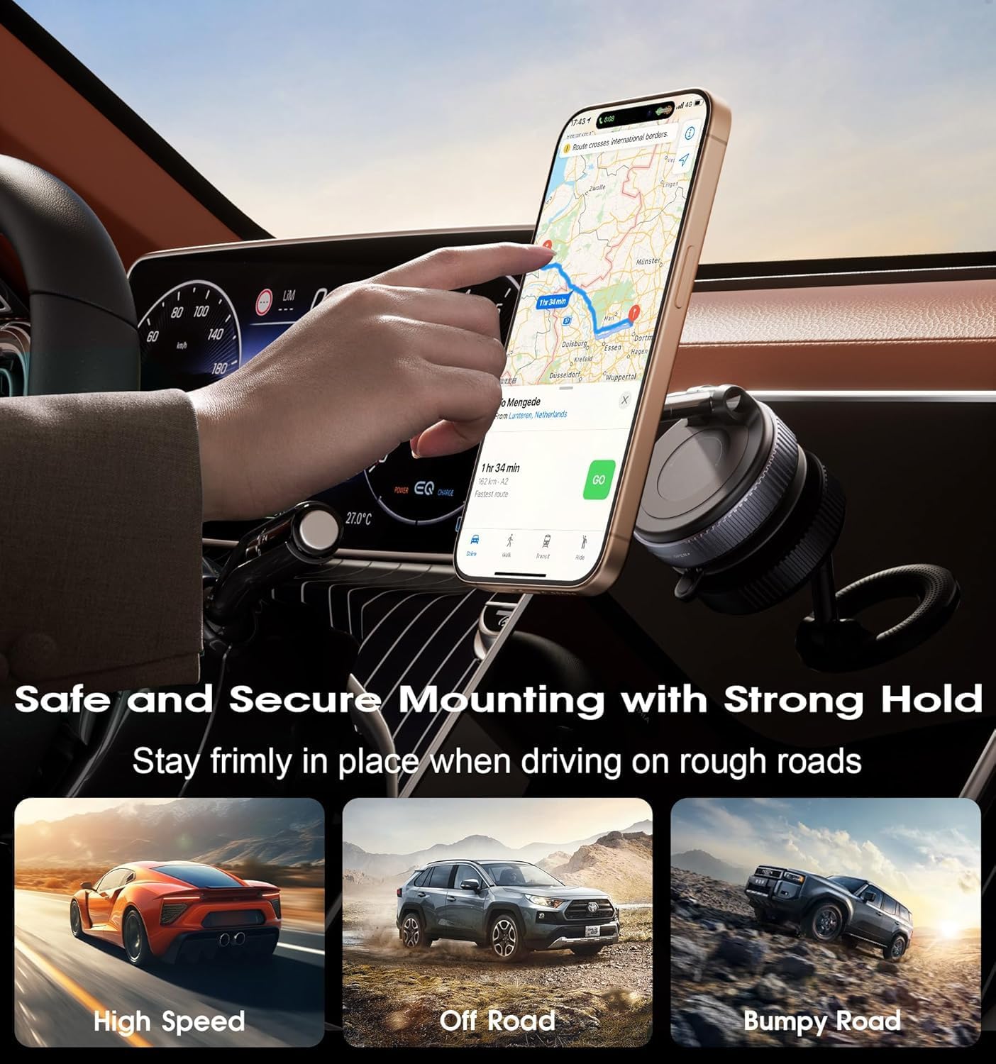 360° Vaccum Magnetic Phones Holder, Magnetic Car Phone Mount, Hands-Free Suction Cup Phones Holder for Car/Gym/Mirror/Shower, Car Mount Compatible All Mobile (Extended)