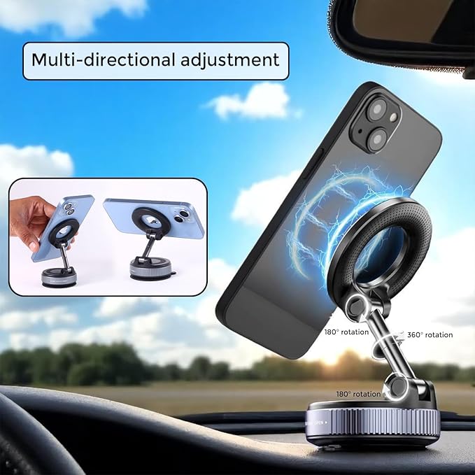 360° Vaccum Magnetic Phones Holder, Magnetic Car Phone Mount, Hands-Free Suction Cup Phones Holder for Car/Gym/Mirror/Shower, Car Mount Compatible All Mobile (Extended)