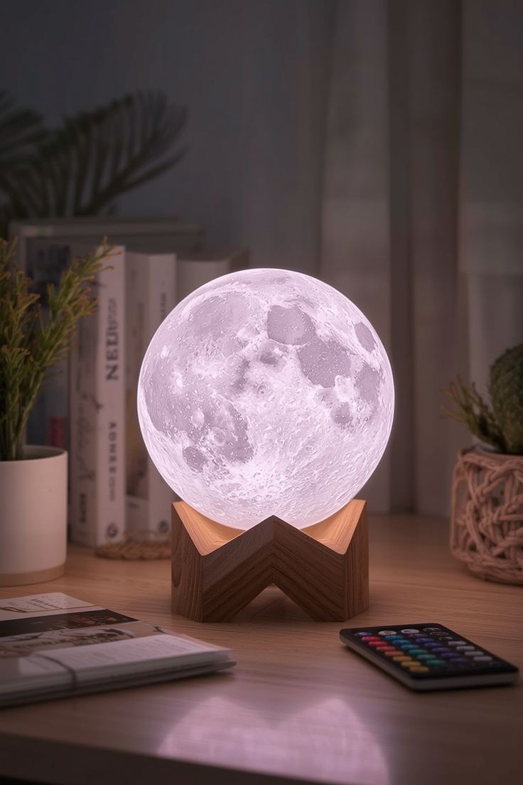 3D Moon Lamp 15cm with Wooden Stand | 7 Color Changing LED Touch Sensor Night Light | USB Rechargeable Moonlight Table Lamp for Bedroom, Kids, Home Décor, and Festival Gifts, valentine gift, couple gift, gift for couple,