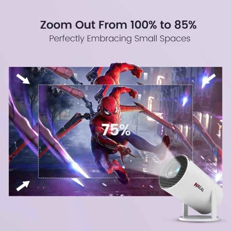 NReal Nova S 5000 Lumens Smart Mini Projector, 720p HD, 4K Support, Built-in Android, Stereo Speakers, Wi-Fi Bluetooth, Auto Wall Fit, Screen Mirroring