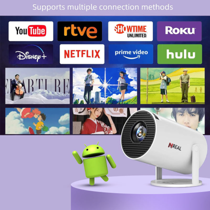 NReal Nova S 5000 Lumens Smart Mini Projector, 720p HD, 4K Support, Built-in Android, Stereo Speakers, Wi-Fi Bluetooth, Auto Wall Fit, Screen Mirroring