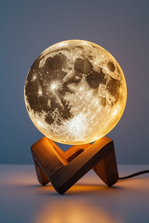 3D Moon Lamp 15cm with Wooden Stand | 7 Color Changing LED Touch Sensor Night Light | USB Rechargeable Moonlight Table Lamp for Bedroom, Kids, Home Décor, and Festival Gifts, valentine gift, couple gift, gift for couple,