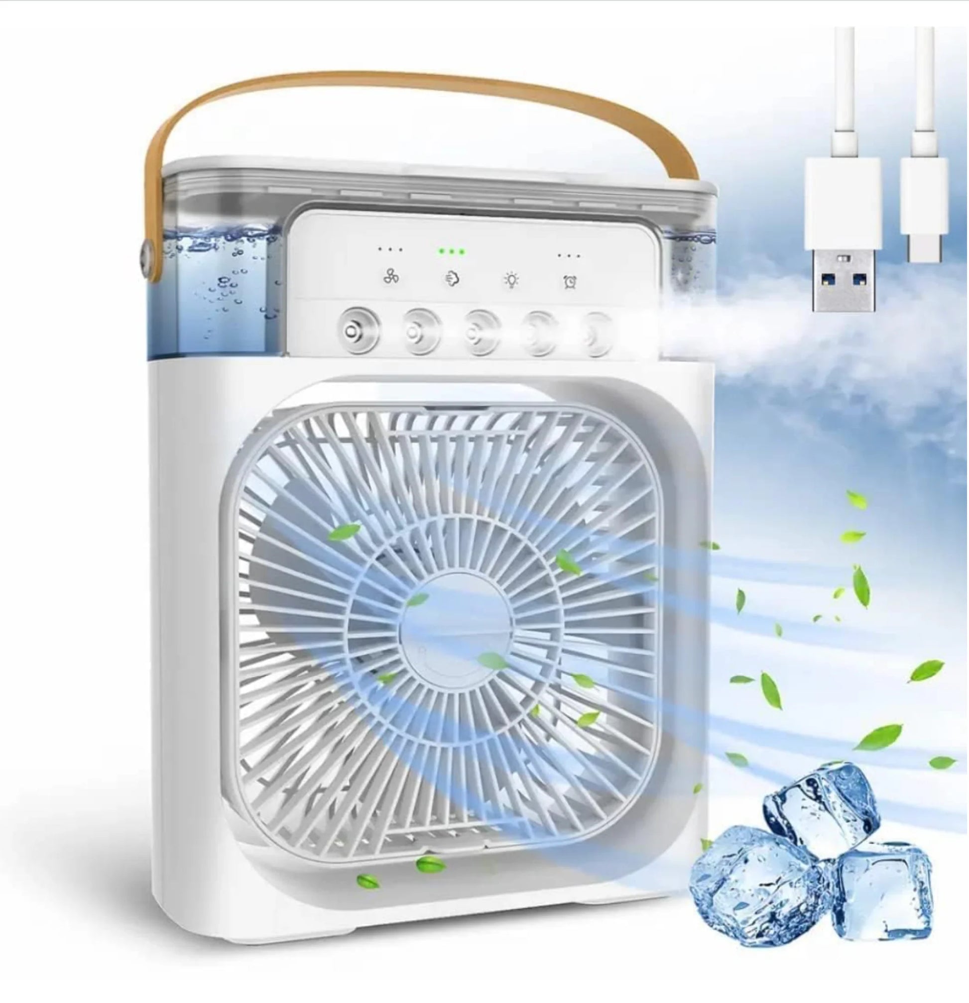 Air Conditioner Fan, Personal Mini Small Evaporative Air Cooler Desktop Cool Mist Humidifier with 7 Colors LED Light, 3 Speeds Modes for Room Office Home Travel - White_Multicolor