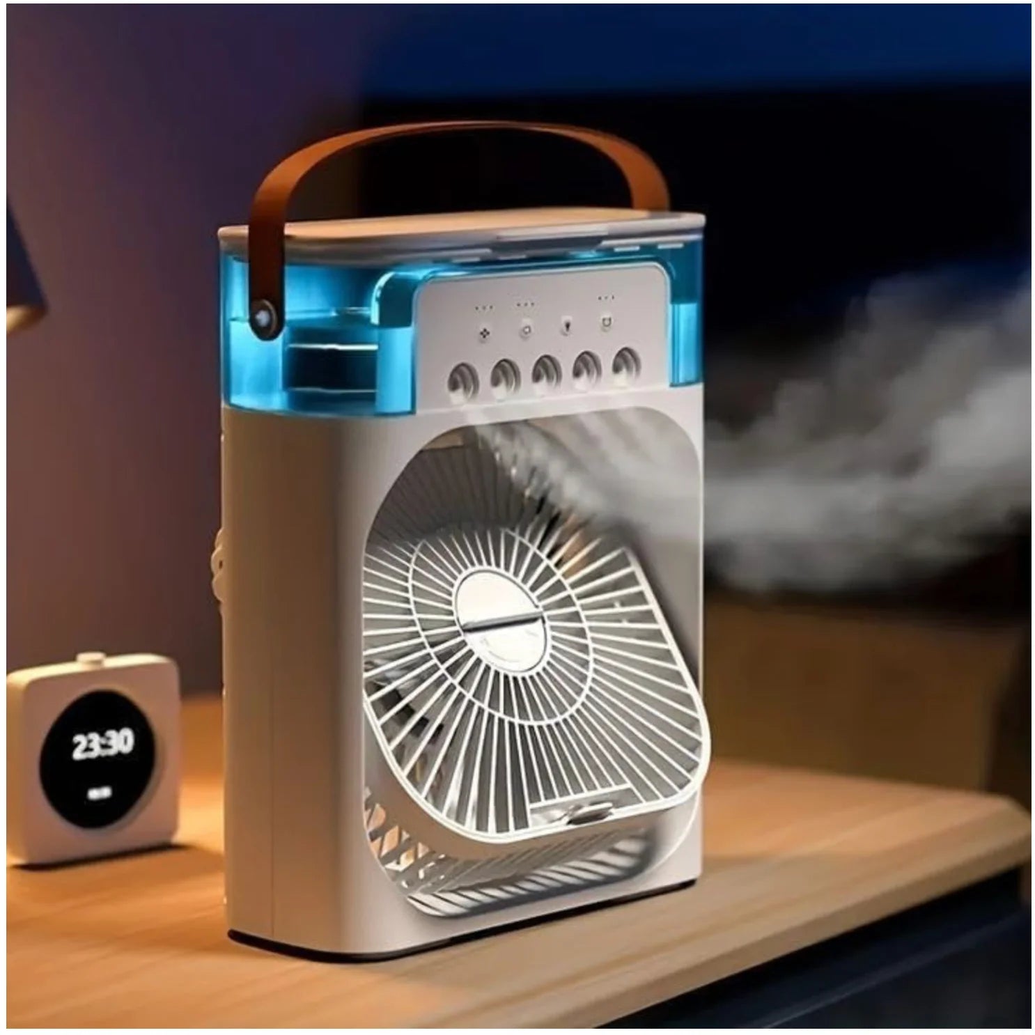 Air Conditioner Fan, Personal Mini Small Evaporative Air Cooler Desktop Cool Mist Humidifier with 7 Colors LED Light, 3 Speeds Modes for Room Office Home Travel - White_Multicolor