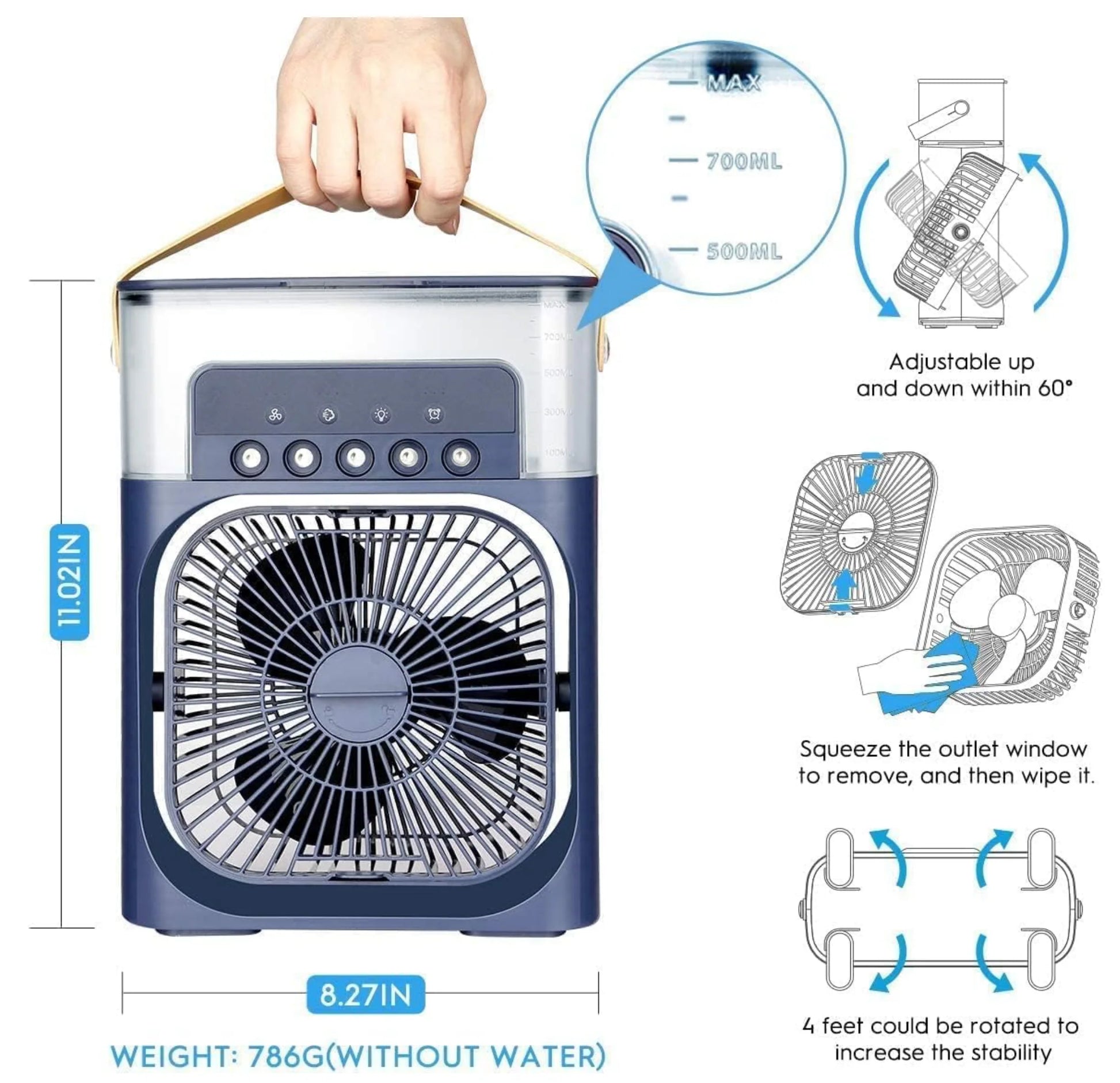 Air Conditioner Fan, Personal Mini Small Evaporative Air Cooler Desktop Cool Mist Humidifier with 7 Colors LED Light, 3 Speeds Modes for Room Office Home Travel - White_Multicolor