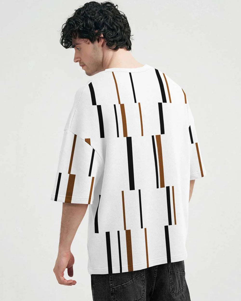 MEN OVER ALL PRINTED OVER SIZE T-SHIRT / WHITE
