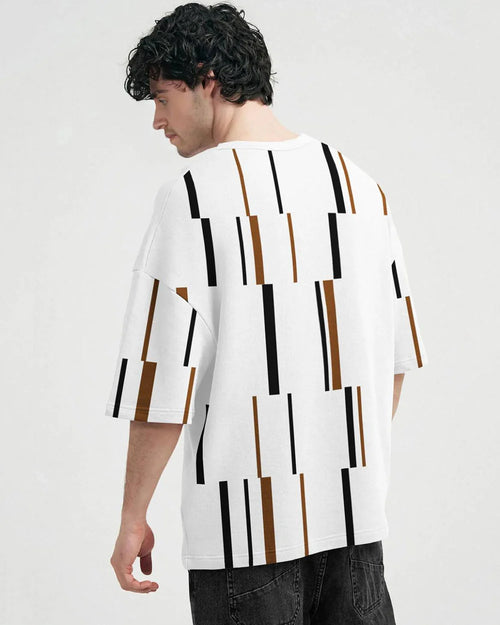 MEN OVER ALL PRINTED OVER SIZE T-SHIRT / WHITE