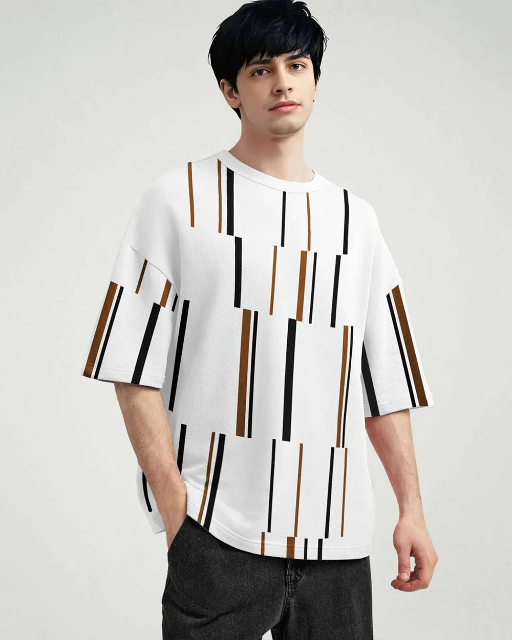 MEN OVER ALL PRINTED OVER SIZE T-SHIRT / WHITE