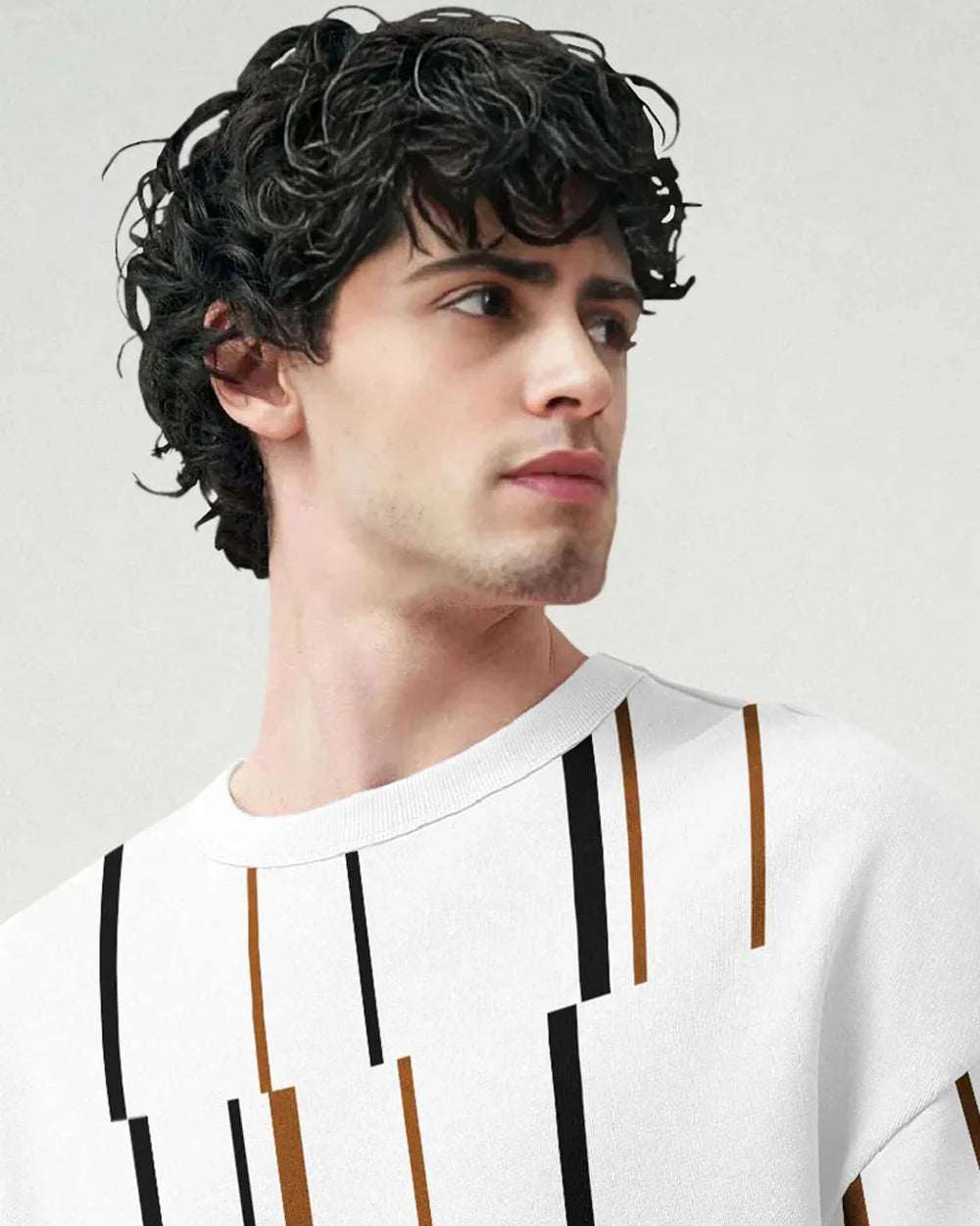 MEN OVER ALL PRINTED OVER SIZE T-SHIRT / WHITE